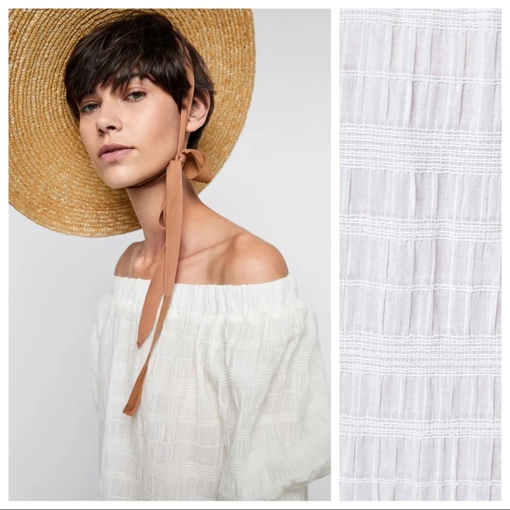 NWT. Zara White Blouse with Puff Sleeves. Size S.